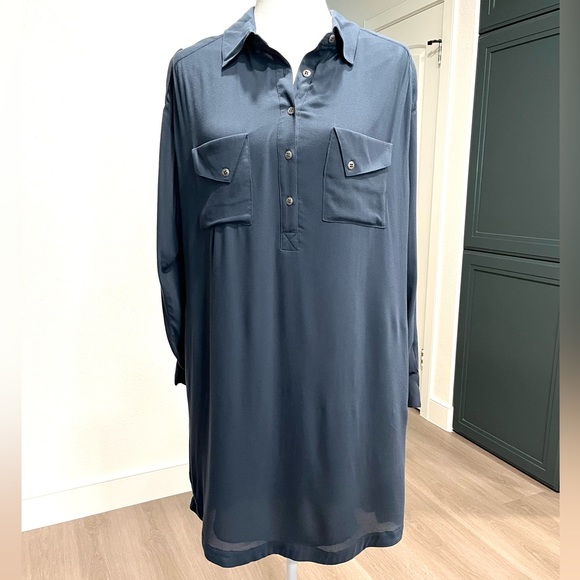 matty Dresses & Skirts - New Navy Matty Willow Clay Button Down Long Roll-up Sleeve Dress